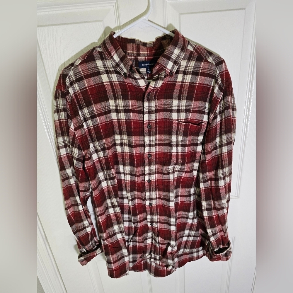 Croft & Barrow Mens Classic Plaid Flannel Button Up Collared Top Medium